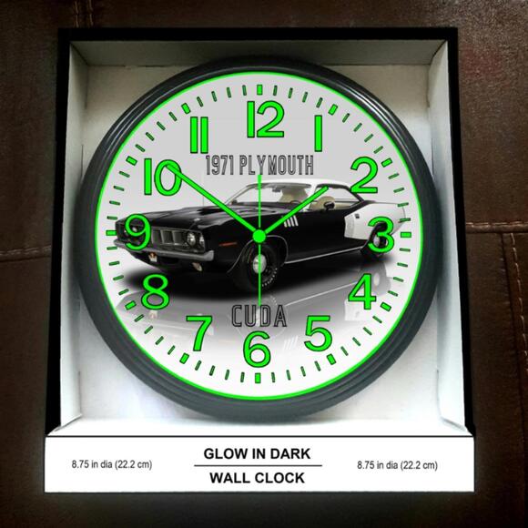 1971 Plymouth Cuda Glow In The Dark Wall Clock New!